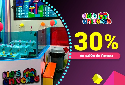 30% en salón de fiestas en Kids Universe