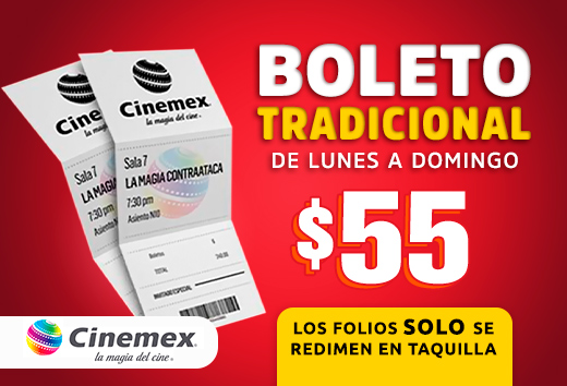 Cuponerapp - Boleto tradicional de lunes a domingo $55 en Cinemex