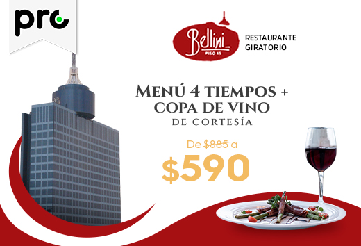 MenÃº 4 tiempos + copa de vino por $590